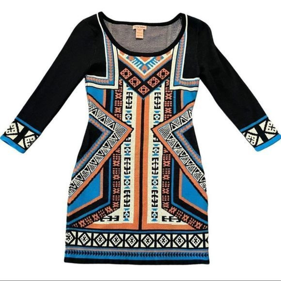 FLYING TOMATO Boho Tribal Aztec Scoop‎ Sweater Dress Size Medium - Picture 1 of 8